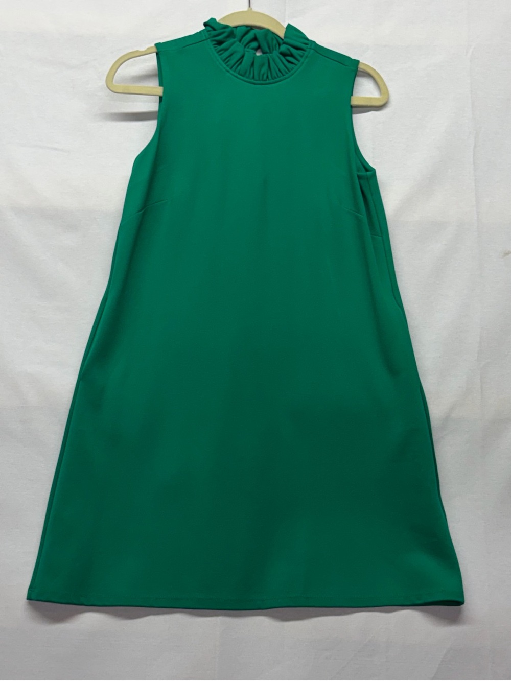 Jude Connally Emerald Green Sleeveless Asymmetrical Dress with Ruffle Neck